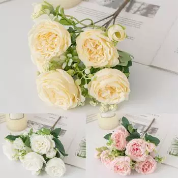 4 шт искусственных пионов цветы 5 головок ручной работы классический цветок с потрясающими цветами для декора домашней вечеринки