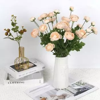 4 шт. искусственных ранункулюсов 16 головок шелковых цветов с длинными стеблями ранункулюс искусственный цветок персидские искусственные цветы для свадебного стола центральный элемент домашнего декора 4pcs белый