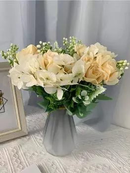 4 шт. искусственный букет роз и гортензий 26 см шелковые искусственные цветы для свадьбы, украшения дома и помещения синий