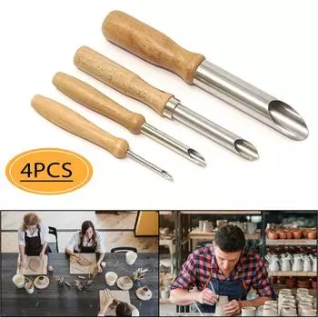 4 шт. из нержавеющей стали, деревянные круглые фрезы для керамической глиняной скульптуры