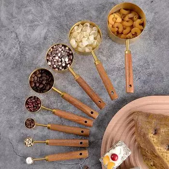 4 шт. из нержавеющей стали с деревянной ручкой мерные стаканы ложки инструменты для выпечки кофе барменские весы кухонные принадлежности набор