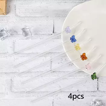 4 шт. изогнутых стеклянных трубочек для питья с чистящей щеткой, прозрачные для Bow