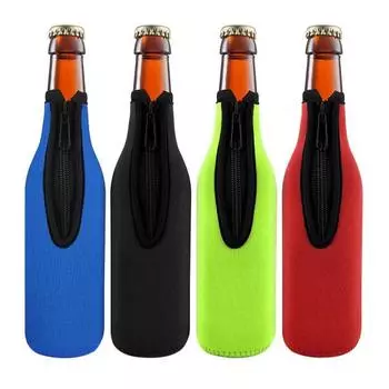 4 шт., изолированная крышка для бутылки пива, многоразовая, моющаяся, на молнии, с рукавом-холодильником, экологически чистый неопреновый держатель для пива, вина, напитков