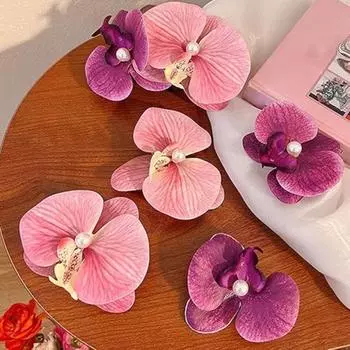 4 шт. Элегантная заколка для волос в виде цветка фаленопсиса, украшение для волос, стильная заколка для повседневной носки и праздника фиолетовый