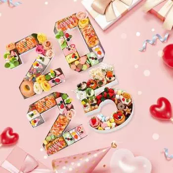 4 шт. картонный лоток с цифрами, заполняемый контейнером для сладостей, кексов, мясных деликатесов, бумажная коробка, коробка для угощений на вечеринку белый