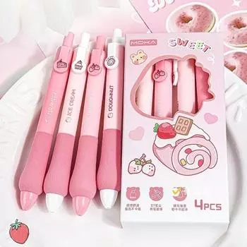 4 шт. кавайная капибара панда собака гелевая ручка мультфильм черные чернила ручка набор губка мягкая ручка эстетические канцелярские принадлежности для школы розовый
