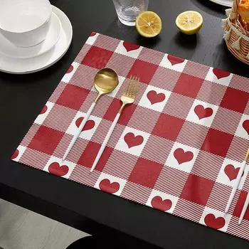 4 шт. клетчатые салфетки в клетку «Буффало» с сердечками на День святого Валентина, набор салфеток для обеденного стола, коврики для праздничного стола на годовщину свадьбы 30x45cm