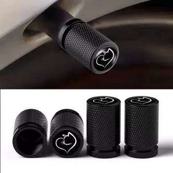 4 шт., колпачки клапанов автомобиля с изображением кошачьего сердца, аксессуары, наклейка, автомобильный клапан, шина, стержень, воздушная крышка, универсальный автомобильный стиль, подарок для любителей кошек чёрный