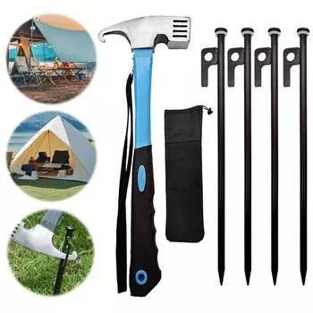 4 шт. колышки для палатки, колышки для земли 30 см с сумкой для хранения и молотком для кемпинга на открытом воздухе синий
