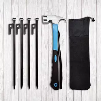 4 шт. колышки для палатки, кованые стальные колышки для палатки, прочные небьющиеся колышки для палатки с сумкой для хранения и молотком для кемпинга и пикника серый