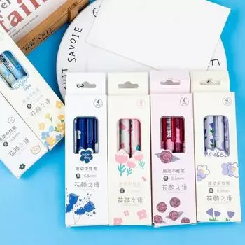 4 шт./компл. 0,5 мм пресс для гелевой ручки быстросохнущие черные чернила тонкие канцелярские принадлежности цветочная тематика пластиковая ручка для письма офисные принадлежности E