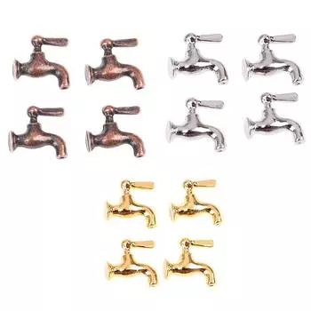 4 шт./компл. 1:12 миниатюрных металлических водопроводных кранов для кукольного домика, аксессуары для ванной комнаты золотой