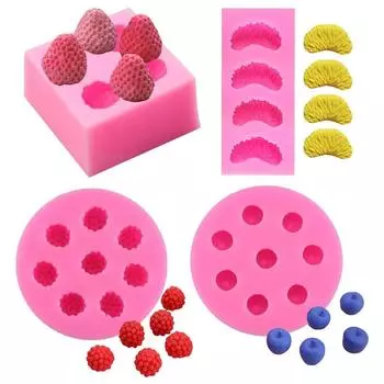 4 шт./компл. 3D силиконовые формы для фруктов, формы для выпечки клубники, мандарина, малины и черники для торта, кекса, мыла, восковой свечи, шоколада розовый