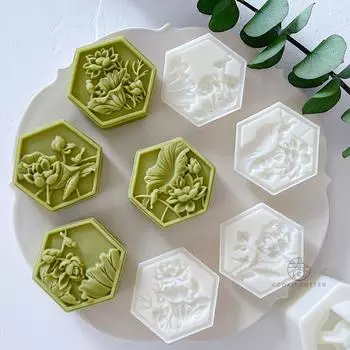 4 шт./компл. 50-63 г шестиугольная форма для китайского цветка Mooncake для фестиваля середины осени 3D форма цветка лотоса форма для выпечки ручное давление
