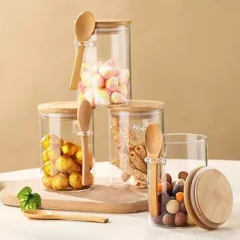 4 шт./компл., 650 мл, контейнеры для хранения с ложками для хранения специй, конфет, меда и орехов, подходят для хранения кухонных приправ