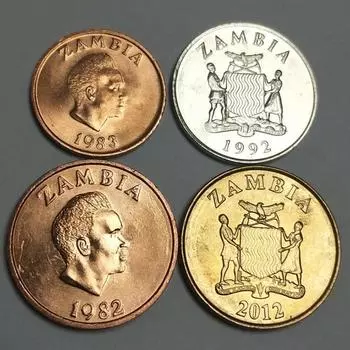 4 шт./компл., Африка, Замбия, африканские монеты с животными, коллекция иностранных монет 4pcs