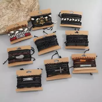 4 шт./компл. эластичная веревка с бусинами, регулируемые плетеные браслеты «сделай сам», мужские тканые браслеты ручной работы из искусственной кожи G