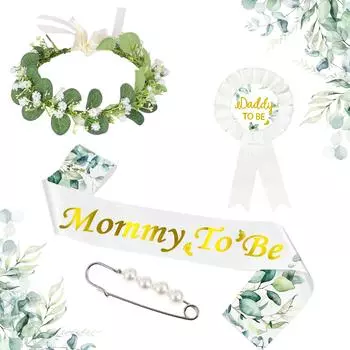 4 шт./компл. Baby Shower Mommy To Be Лента Папочка Буду Значок Булавка Цветочная Корона Комплект