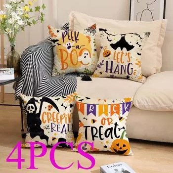4 шт./компл. Чехол для подушки на Хэллоуин, диванная подушка, гостиная, атмосфера, макет, украшение, льняная наволочка без подушки 45cm*45cm
