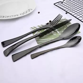 4 шт./компл., черный утолщенный набор столовых приборов, столовая посуда из нержавеющей стали, наборы западной посуды, вилка, нож для стейка, ложки, набор столовой посуды