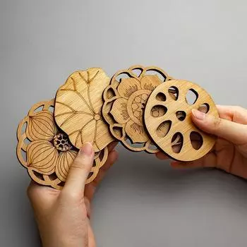 4 шт./компл. деревянная подставка для чашки в форме корня лотоса, круглые подставки для кружек, настольный коврик для чая, кофе, бара, коврик для чашки, подставка для чашки, подставка для столовых приборов, аксессуары для стола 4pcs/set