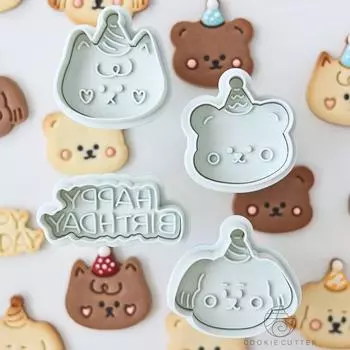 4 шт./компл. детский день животных, день рождения, тема, набор форм для печенья, собака, медведь, котенок, с днем рождения, сахарная поделка, кухонный инструмент для выпечки