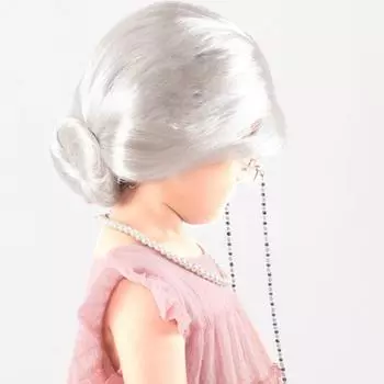 4 шт./компл. детский костюм старушки, комплект вьющихся булочек, парик, ожерелье из искусственного жемчуга, парик, шляпа, очки с цепочкой из бус, школьный комплект для косплея F