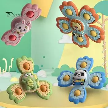 4 шт./компл., детский спиннер с присоской, мультяшный лев, динозавр, панда, кролик, обучающий стол, спиннинг для младенцев, игрушка для ванны, подарок для малышей 1 Set