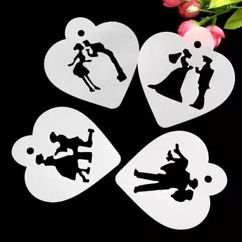 4 шт. / Компл. DIY свадебный торт трафарет торт спрей плесень украшения печати сахарное ремесло