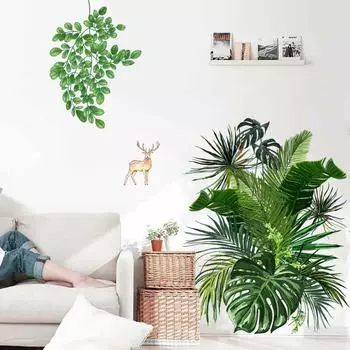 4 шт./компл. DIY зеленые растения наклейка водостойкие маленькие наклейки с оленями черепаха задний лист наклейки на стену комната