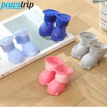 4 шт./компл., дождевики для маленьких и средних собак, противоскользящие дождевые сапоги, Негрязная уличная обувь для собак, ботильоны для щенков, аксессуары для собак 4x3.5cm синий