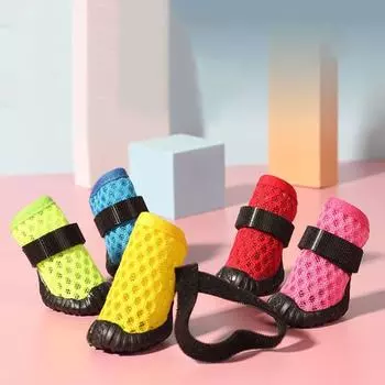 4 шт./компл. дышащие сетчатые сапоги для домашних животных, износостойкие чехлы для лап собак для маленьких и средних собак и кошек #5 красный