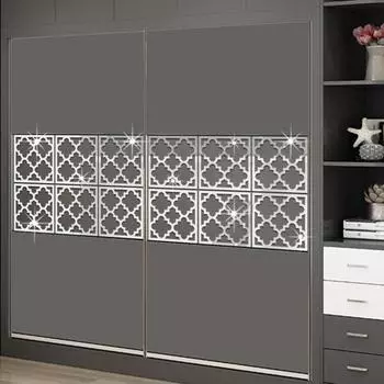 4 шт./компл. Геометрическая наклейка на стену для зеркала, съемная, самоклеящаяся, для домашнего офиса, гостиной, спальни, кухни, шкафа, полая, декоративная наклейка 15x15cm серебряный