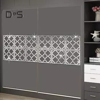 4 шт./компл. Геометрическая наклейка на стену для зеркала, съемная, самоклеящаяся, для домашнего офиса, гостиной, спальни, кухни, шкафа, полая, декоративная наклейка 15x15cm серебряный