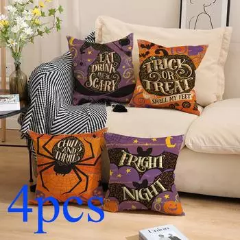 4 шт./компл. Хэллоуин забавная наволочка для подушки льняная Хэллоуин английские буквы беспорядок наволочка без подушки сердцевины 45cmx45cm