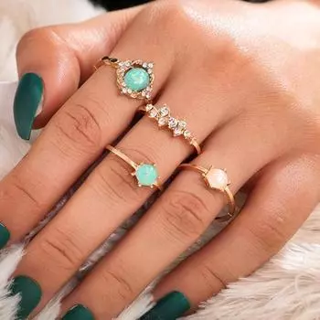 4 шт./компл. Кольца на костяшки пальцев с геометрическим узором из искусственных камней, разноцветные, складывающиеся в стопку, ювелирные аксессуары