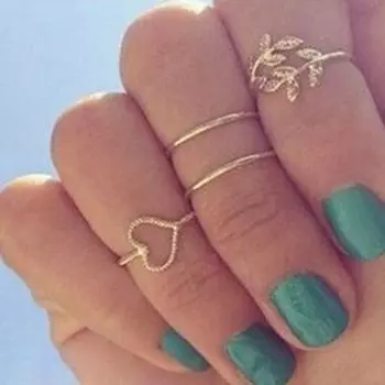 4 шт./компл. кольцо со стразами в форме листа в форме сердца над костяшкой миди, вечерние кольца в стиле бохо золотистый