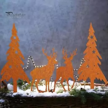 4 шт./компл. колышек для рождественской елки, прочный, для улицы, патио, двора, газона, ржавый металлический знак силуэта лося, шип, палка, украшение A