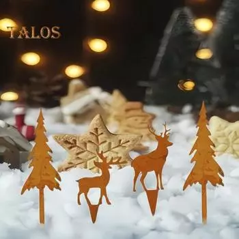 4 шт./компл. колышек для рождественской елки, прочный, для улицы, патио, двора, газона, ржавый металлический знак силуэта лося, шип, палка, украшение A