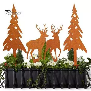 4 шт./компл. колышек для рождественской елки, устойчивый к погодным условиям, прочный, для улицы, патио, двора, газона, металлический, с изображением силуэта лося, шип, палка, украшение 4pcs