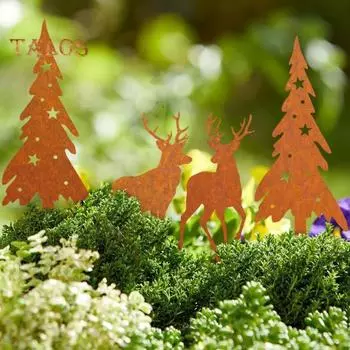 4 шт./компл. колышек для рождественской елки, устойчивый к погодным условиям, прочный, для улицы, патио, двора, газона, металлический, с изображением силуэта лося, шип, палка, украшение 4pcs