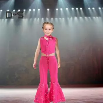 4 шт./компл. комплект ковбойского костюма для девочек, розовый наряд в стиле вестерн, жилет, брюки, шарф, серьги для вечеринок, дней рождения 140cm розы красного