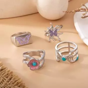 4 шт./компл., комплект женских колец на палец, сплав, бабочки, форма паука, выдалбливают, широкий браслет на палец, ювелирное изделие, подарок Sets