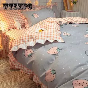 4 шт./компл., корейская версия, юбка-кровать, комплект из четырех предметов, постельное белье, утолщенное матовое одеяло, простыня, приятная для кожи, комплект постельного белья в стиле принцессы Twin 4 pcs светло-розовый