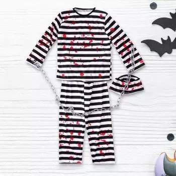 4 шт./компл., костюм на Хэллоуин для взрослых и детей, костюм заключенного с классическим халатом, полосатый принт, топы для ролевых игр, брюки Kid S