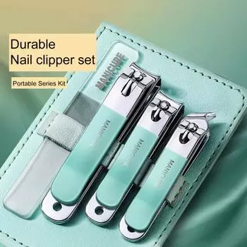 4 шт./компл. кусачки для ногтей на ногах Машинки для стрижки ногтей в чехле из искусственной кожи, острые и прочные темно-зеленого