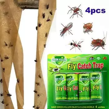4 шт./компл., ловушка для насекомых, ловушка для насекомых, клейкая ловушка, нетоксичные полоски терминатора, липкие ловушки для мух в помещении, липкие полоски для ловли мух 4 rolls/set жёлтый