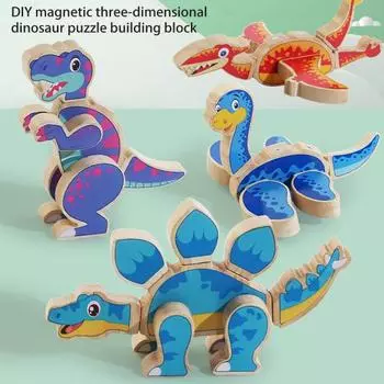 4 шт./компл. Магнитная 3D-головоломка с динозавром DIY деревянная детская мультяшная строительная игрушка с динозавром образовательная