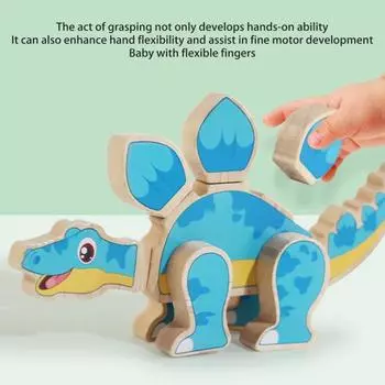 4 шт./компл. Магнитная 3D-головоломка с динозавром, сделай сам, деревянный детский мультяшный динозавр, строительный блок, обучающая модель динозавра, сборная игрушка для малышей, мальчиков и девочек, подарок 4pcs