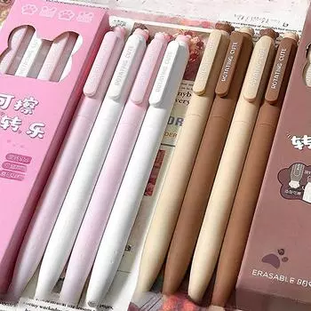 4 шт./набор симпатичных стираемых гелевых ручек Kawaii Cartoon Cat Pad ручка для письма для студентов 0,5 мм черные чернила стираемая канцелярская ручка